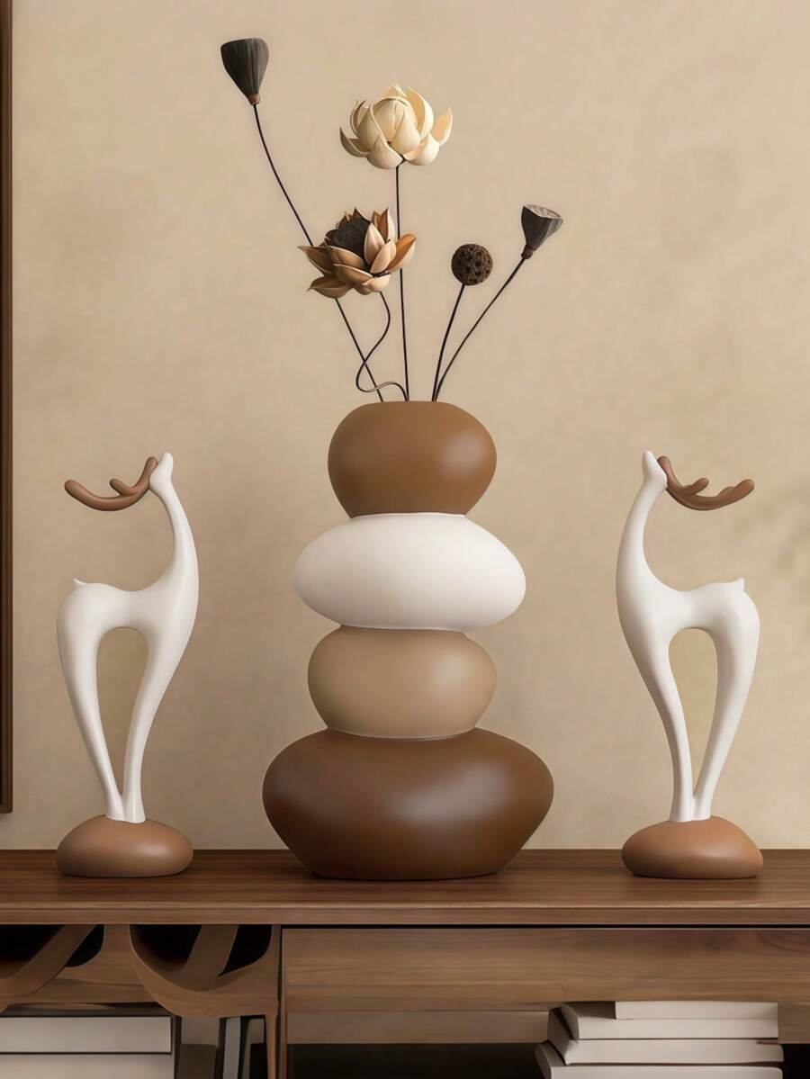 تمثال من الراتنج بشكل غزال، بموضوع إناء هندسي، مناسب لأنواع مختلفة من الغرف، رائع لديكور عيد الميلاد والشكر والعام الجديد والأعياد العامة، لا يحتاج إلى طاقة.