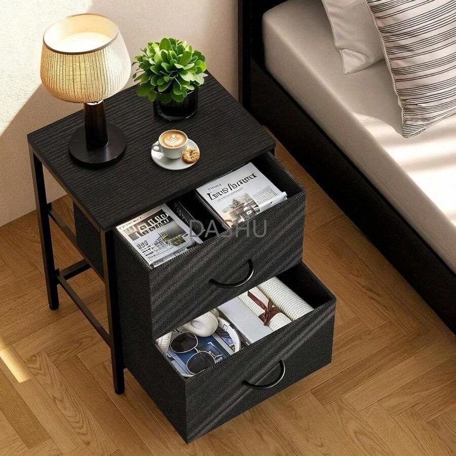 Bedroom Nightstand with 2 Drawers – Fabric Storage Organizer, Side Table for Bedroom, Walk-In Closet and Hallway, Black,Bedroom Nightstand with 2 Drawers,Home Fabric Storage Organizer,Black Side Table,Multifunctional Nightstand for Bedroom & Closet,Nursery Storage Organizer,Compact Hallway Storage Cabinet,Durable Side Storage Furniture,Minimalist Nightstand with Fabric Drawers - Negro7865 - Ver 1