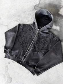 Fashion Embroidery New Hooded Cardigan Zipper Sweater Loose Men's And Women's Same Sweater - Pink - View 2
