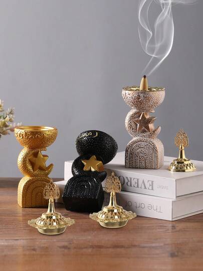1pc Star & Moon Resin Incense Burner, Suitable For Burning Sage, Palo Santo, Backflow Incense Cones And Candles, Aromatherapy Decor For Home, Living Room, Ideal Gift (Black/Gold/White)