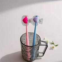 2pcs Heart Design Toothbrush Holder, White Clip With Blue & Pink Heart Toothbrush Holder, Convenient For Home, Dorm, Bathroom, Travel, Compact & Cute Design With Drainage Hole To Protect Toothbrush Head