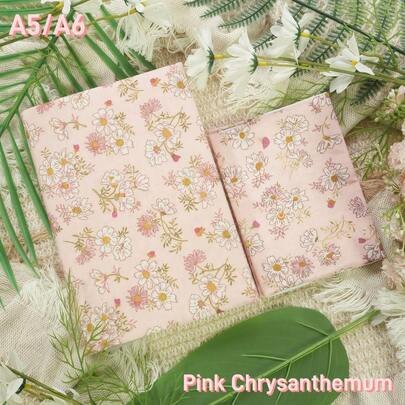 1 adet A5/A6 Pembe Krizantem Desenli Defter Koruyucu Kılıf, Dergi Koruyucu Kılıf, Ofis Malzemeleri, Okula Dönüş Malzemeleri