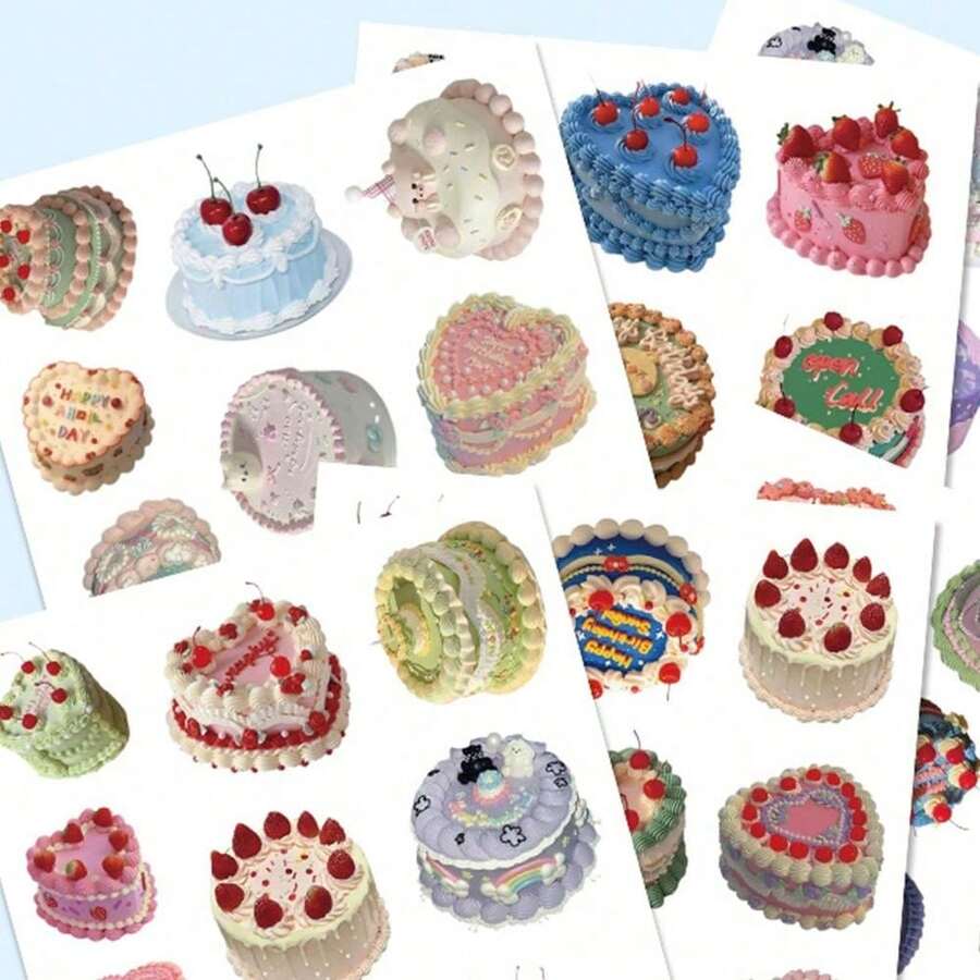 60pcs/Set Cartoon Cake Doodle Stickers For Party Decoration, Phone Case, Car, Luggage - Nhiều màu - Xem 1
