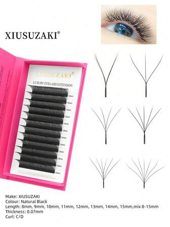 XIUSUZAKI 8-15 mm W-formade fransar med blomning 2D 3D 4D 5D 6D 7D 8D Automatisk blomning Färdiga solfjäderögonfransförlängningar YY individuella fransar 12 rader