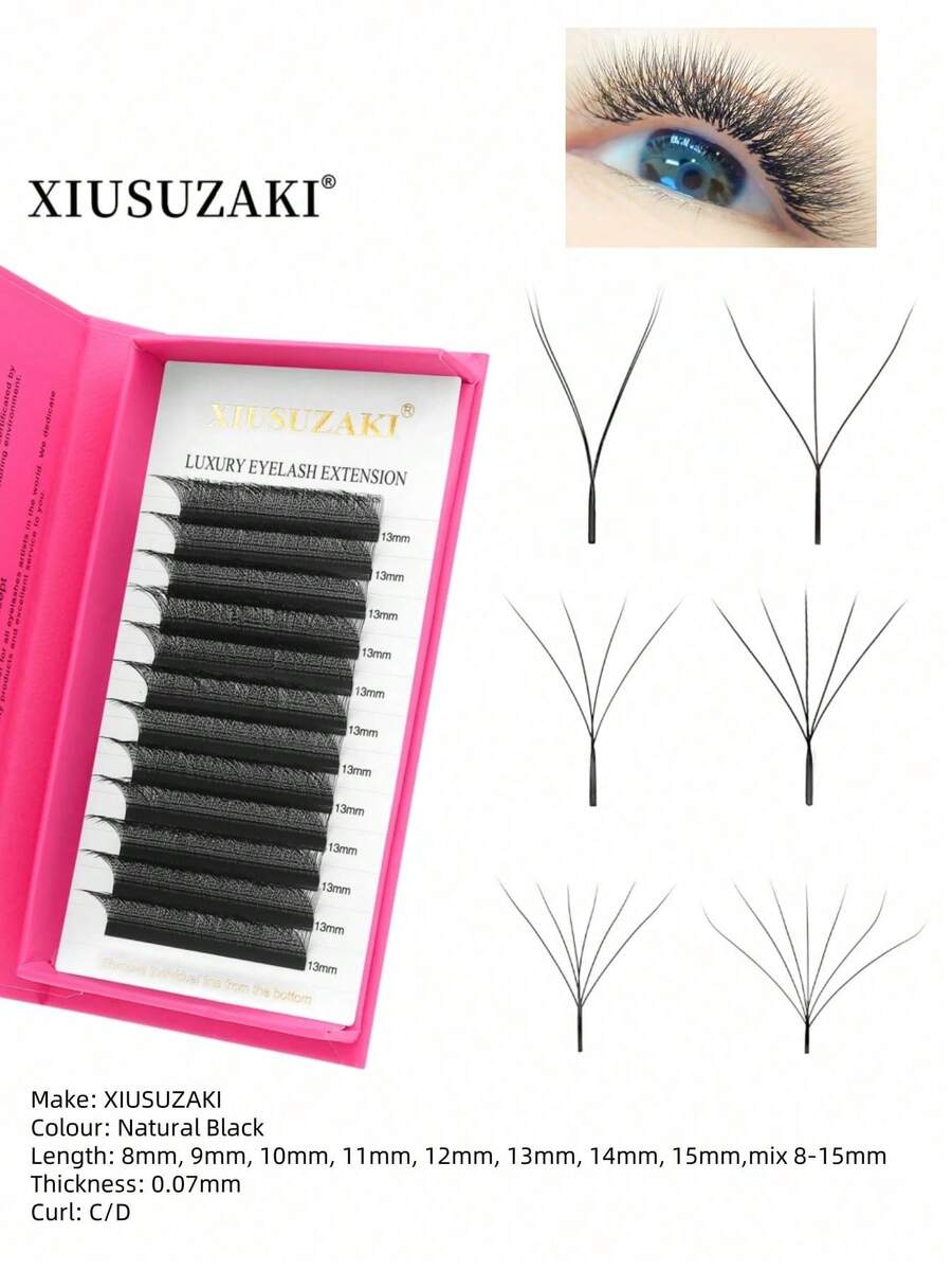 8-15毫米W型卷翘睫毛，2D/3D/4D/5D/6D/7D/8D预制睫毛簇，YY单根睫毛，12排