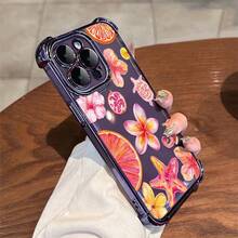 1pcs Tropical Fruit & Ocean Starfish Flower Phone Case Compatible with Apple Phone17 16 15 14 13 12 11 ProMaxAntidrop Phone Case, Camera Protection Phone Case, Funky Girlish Style Modern, Cute Fashion Exquisite, Can Be Given To Friends, You Can Give It To Yourself - Morado - Ver 2