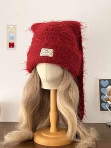 Cute Bunny Ear Beanie, Knitted Hat With Long Bunny Ears For Women, Warm Ear Protection Beanie, Sweet Adorable Rabbit Ear Design, Versatile For Autumn/Winter, Suitable For Students, Couples, Pink Rabbit Ear Knit Hat, Warm Knit Hat With Drooping Ears, Autumn/Winter Knit Hat With Letter Patch - Long Rabbit Ears With Long Fur - View 2