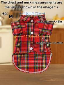 1 件可爱时尚的宠物狗休闲装，拼色格子/彩色条纹/简约设计短袖格子衬衫，适合泰迪/贵宾犬小型犬，春/夏/秋季、圣诞节、圣诞装饰 - 彩色 - 查看 4