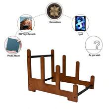 1pc Wooden Record Stand, Vinyl Record Storage, Can Hold 60 Vinyl Records Display Rack, Wooden Album Storage For Vinyl Records, Magazines, Files - Multicolor - View 3