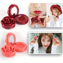 1个玫瑰花瓣唇眼彩妆盘 - 迷你玫瑰造型塑料化妆品收纳盒，带翻盖，6种颜色（粉色、红色、棕色），可收纳口红、腮红、粉饼等 - 便携旅行设计，装饰性化妆盒