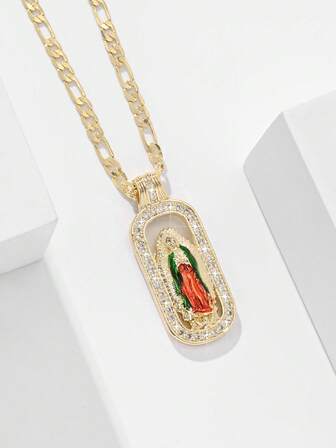 1pc Classic European Style Copper Material Guardian Angel Guadalupe Virgin Mary Pendant Necklace, Limited Edition, Suitable For Christmas/Thanksgiving/Halloween/Mother's Day/Valentine's Day Gifts For Couples/Friends/Godparents, Catholic First Communion, Gifts, Daily And Holiday Wear For Prayer