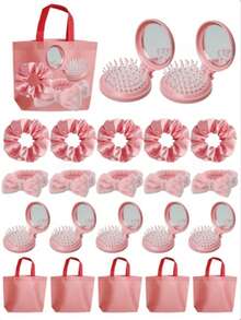 Set cadou 32/20/16/4 buc. pentru petrecere în pijamale, perie și oglindă roz, set cadou pentru invitați la nuntă, cadouri pentru petrecere la spa, eleganți de păr din satin, perie cu pernă rabatabilă, bentiță de păr cu fundă din pluș, pungă cadou roz, cadouri pentru petrecere în pijamale, set cadou pentru petrecere de sărbători, cadou de ziua de naștere, petrecere de grup, petrecere pentru burlăcițe/mireasă, cadou pentru domnișoare de onoare, petrecere pentru bebeluși și evenimente de sărbători - Multicolor - Vizualizare 1