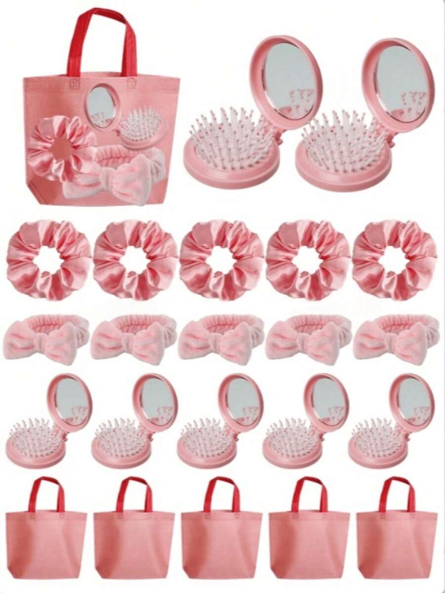 Set cadou 32/20/16/4 buc. pentru petrecere în pijamale, perie și oglindă roz, set cadou pentru invitați la nuntă, cadouri pentru petrecere la spa, eleganți de păr din satin, perie cu pernă rabatabilă, bentiță de păr cu fundă din pluș, pungă cadou roz, cadouri pentru petrecere în pijamale, set cadou pentru petrecere de sărbători, cadou de ziua de naștere, petrecere de grup, petrecere pentru burlăcițe/mireasă, cadou pentru domnișoare de onoare, petrecere pentru bebeluși și evenimente de sărbători - Multicolor - Vizualizare 1