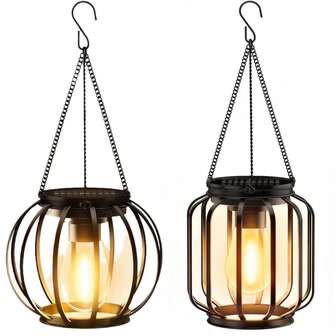 Hängande solcellslykta i järn för utomhusbruk, solcellsbelysning, retro pendellampa för hängande juldekoration, vattentät LED-utomhuslykta, solcellsdriven vattentät trädlampa, IP65 utomhusträdgårdsdekor, solcellsdriven, laddas under dagen, lyser automatiskt på natten, lämplig för trädgård, uteplats, gångväg, lusthus, verandadekoration