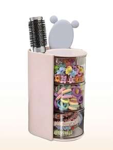 1 Set Girls' Hair Accessory Organizer Rack, With Brush Holder & Rotatable Makeup Brush Holder, Suitable For Necklaces, Earrings, Bracelets, Rings, Makeup Brushes, Hair Clips And Hair Accessories (Pink, 3-Tier) - Pink - View 1