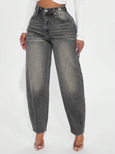 Stylish Lantern Vintage Gray Loose Casual Tapered Jeans, Carrot Pants, Fashion Spring/Summer Outfit