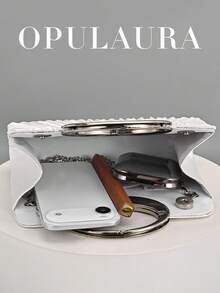 Túi xách cầm tay dự tiệc OpulAura dành cho nữ, đính đá pha lê lấp lánh, sang trọng, thích hợp cho các buổi dạ hội, tiệc tùng, sinh nhật, đám cưới, làm quà tặng sinh nhật. - trắng - Xem 3