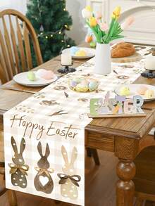 1 pezzo Runner da tavolo pasquale, 180x35cm, motivo coniglio di Pasqua a quadri buffalo in poliestere color caffè, runner da tavolo pasquale, decorazione per tavolo da cucina domestica, adatto per decorazioni per feste di primavera ed estate sia in interni che in esterni, ideale per celebrazioni di Pasqua - Multicolore - Visualizzare 8