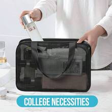 - Bolsa de malla porttil para artculos de aseo personal, para regadera, gimnasio, recmara, dormitorio universitario color negro - negro-grande - Ver 6