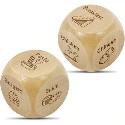 2 Pcs Wood Dice For Food Decision Games Date Night Dice Couples Gift For Him Her For Birthday Boyfriend Girlfriend Men Women Gifts 2pcs