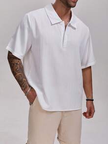 1pc Men's White Collared Short Sleeve Button-Up Casual Shirt, Stylish For Commute, Business, Holiday, Party - White - View 9