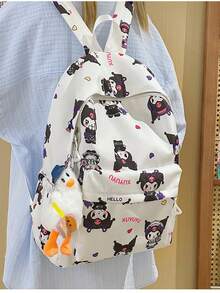 Mochila Sanrio Kuromi e Hello Kitty - Adequada para Estudantes do Ensino Fundamental, Médio, Médio e Universitário, Mochila Infantil Espaçosa, Ideal para Escola, Viagem e Uso Diário. Design de Desenho Animado Fofo, Detalhes Requintados, Material Durável, Alças de Ombro Reforçadas, Design de Vários Bolsos, Pode Armazenar Livros, Artigos de Papelaria e Itens Essenciais, Confortável para Uso Prolongado, Um Presente Ideal para Todos os Fãs de Sanrio de Todas as Idades. - Multicolorido - Visão 8