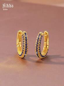 Hihho 1 对奢华珠宝，镀金 U 形装饰迷人耳环，适合女性日常佩戴和节日礼物，绿色耳环 - 金黃色 - 查看 12