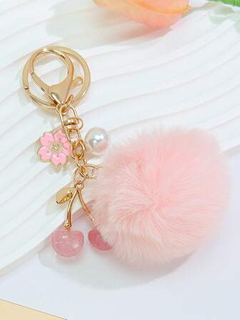 Elegante llavero con flor, perla y pompón de cereza - Lindo encanto de mochila rosa, regalo del Día de San Valentín/recuerdo de boda, opción de regalo de accesorios para mujer #Llavero de perla #Colgante de cereza #Accesorio rosa #Regalo del Día de San Valentín #Recuerdo de boda #Lindo encanto de mochila #Regalo para mujer #Llavero de moda #Regalo de lujo #Accesorio