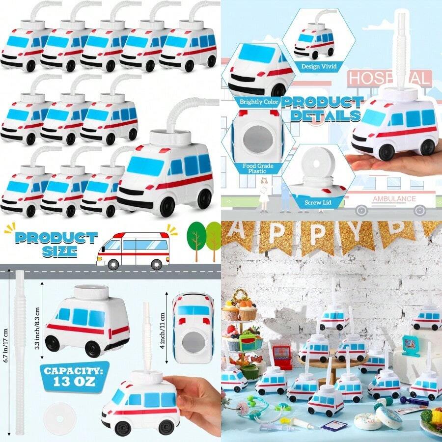 12 Set 13 Oz Ambulance Shape Cup For Nurse Doctor Party Favor Gift Plastic Cups For Ambulance Transportation Back To School Birthday Rehabilitation Party SuppliesNot Only Can It Bring Enjoyment, But It Also Has Educational Value. - Multicolor - View 1