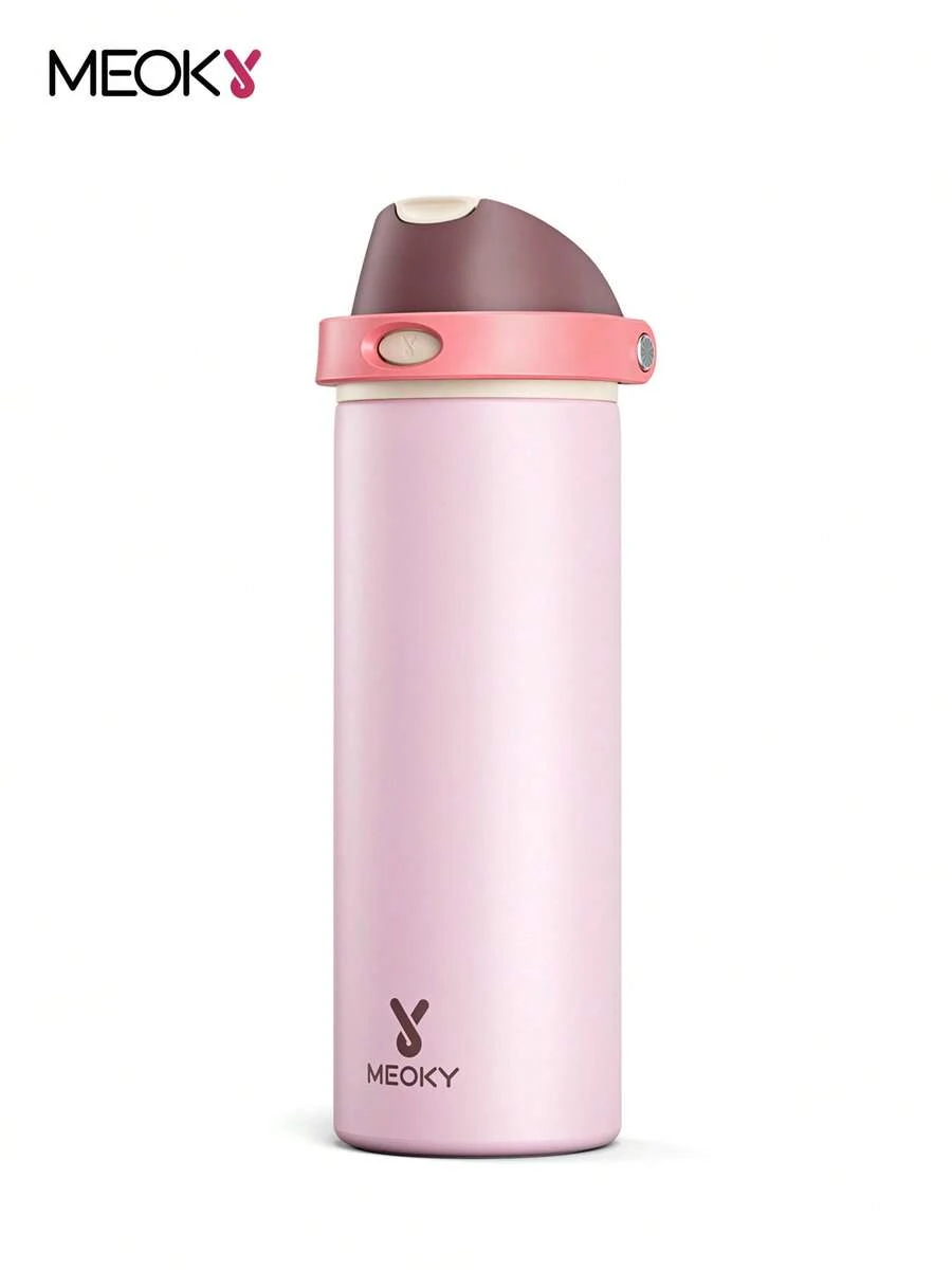 Meoky 24oz Vacuum Insulated Water Bottle with 2-in-1 Straw and Spout Lid, Insulated Cup, Keep Cold 24H, Leak-Proof, Fits in Car Cup Holder, Stainless Steel Tumbler for Sports, Travel, and School - 粉紅褐色 - 查看 1