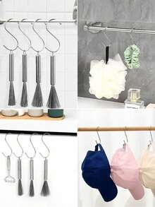 5 Packs S-Shaped Hooks, Heavy-Duty Stainless Steel Hooks, Kitchen Hooks, Home-Use S-Shaped Metal Steel Pipe Hooks. Versatile For Hanging Clothes, Kitchen Utensils, Tableware, Plants, Towels, Gardening Tools, Wall Picture Frames, Self-Adhesive Wall Hooks, Hooks, Wall Hooks, Bathroom, Towel Racks, Hooks, Wall Hooks, Door Hooks - Thickened Hook - View 4