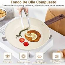 Sartn con Revestimiento Antiadherente, Sartn Libre de PFOA, Conduccin Uniforme y Rpida, Apto Universal para Estufas de Gas, Elctrica, Cermica Crema, 24cm - 20 cm + Crema - Ver 4