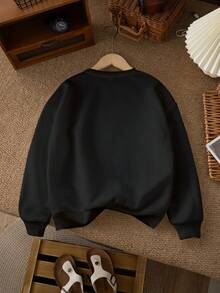 Sudadera con estampado de leopardo y corazón para niña preadolescente, blusas de punto de manga larga para niñas, primavera y otoño - Negro - Ver 3