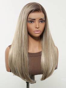 Tóc giả FIVE STARS 13*4 HD Lace Front trong suốt và thoáng khí dành cho nữ, màu vàng lanh, dài 26 inch, tóc xoăn không mái, tóc tổng hợp chịu nhiệt, thích hợp cho cosplay, lễ hội, trang phục Halloween, HOT - Vàng lanh - Xem 5