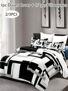 2/3pcs Geometic Pattern Digital Print Polyester Duvet Cover Set, Modern Bedding Set For All Seasons, Soft, Breathable, Machine Washable, Zipper Closure,(1 Duvet Cover+ 1/2 Pillowcases, No Filler)