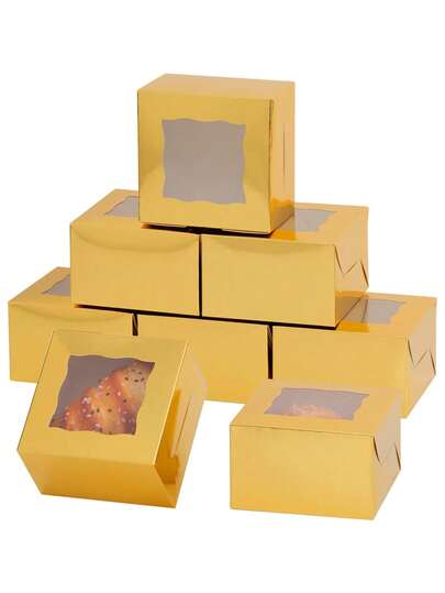 10pcs/20pcs Valentine's Day Ins Style Cake Boxes, Baking Pastry Boxes, Home Baking Packaging Boxes, Mini Cupcake Boxes, Minimalist Cake Boxes, Brownie Boxes, Cardboard Cake Boxes, Cupcake Boxes With Transparent Wavy Display Window, Party Cake Boxes, Cream Cake Boxes