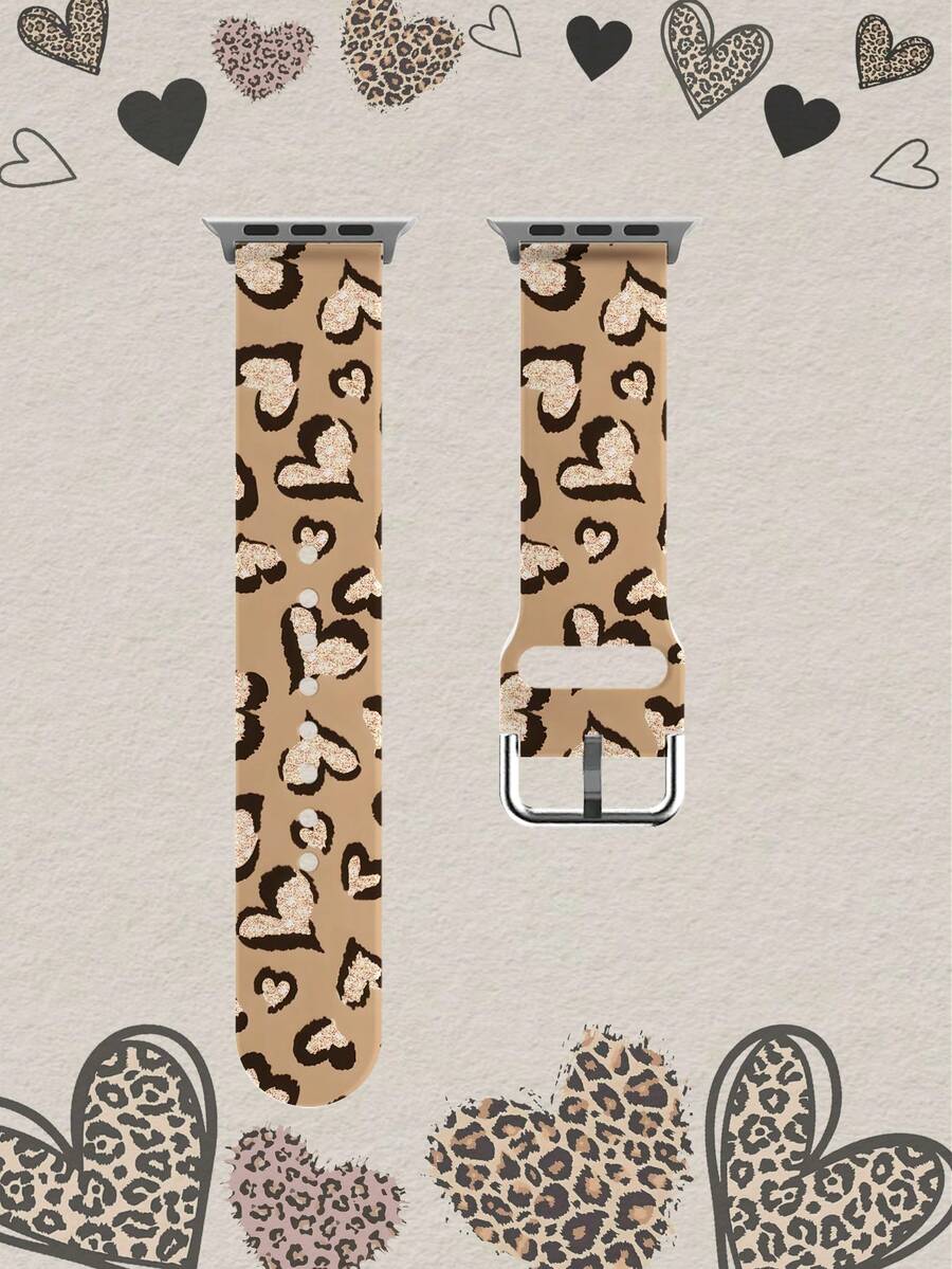 1 Stück Leoparden-Muster Gold-Folie Herz-Muster weiches elastisches atmungsaktives Ersatz-Uhrenarmband kompatibel mit Samsung, Garmin, Honor Smartwatches, 38mm 40mm 41mm 42mm 46mm 45mm 44mm 49mm, modisches lässiges Mehrfarben-Silikon-Uhrenarmband kompatibel mit Apple Watch Ultra SE/11/10/9/8/7/6/5/4/3/2/1 - Verschiedenfarbig - Übersicht 1