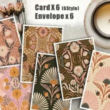 12pcs/6sets Floral Valentine's Day Greeting Card Set, Envelopes, Postcards, Party Invitations - Multicolor - View 1