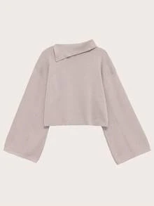 Casual Loose Fit Short Sleeve Knit Sweater, Spring/Autumn - Beige - View 2