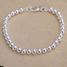 925 Sterling Silver Plated 4mm Smooth Beads Ball Chain Bracelet Jewelry - Silver - View 4