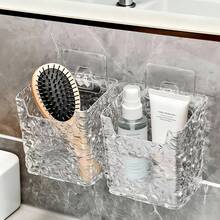 1pc/2pcs Wall Mounted Storage Box, Transparent Bathroom/Kitchen Organizer Rack For Storing Facial Cleanser, Glasses, Razor, Comb, Cotton Pads, Massager And Other Small Items