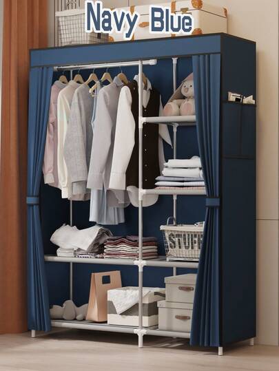 1件装简约布艺衣柜，多色防尘带帘衣柜，分层收纳+挂衣区设计，节省空间的卧室衣物收纳柜，家用组装式整理衣柜