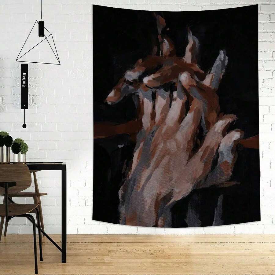 1pc Abstract Hand Print Tapestry, Suitable For Living Room, Bedroom, Office Wall Decor, Home Decor, Party Decoration, Rectangular Fabric Wall Hanging With Drape Effect, Comes With 2 Wall Nails And 2 Clips, Wall Tapestry - Multicolor - View 1