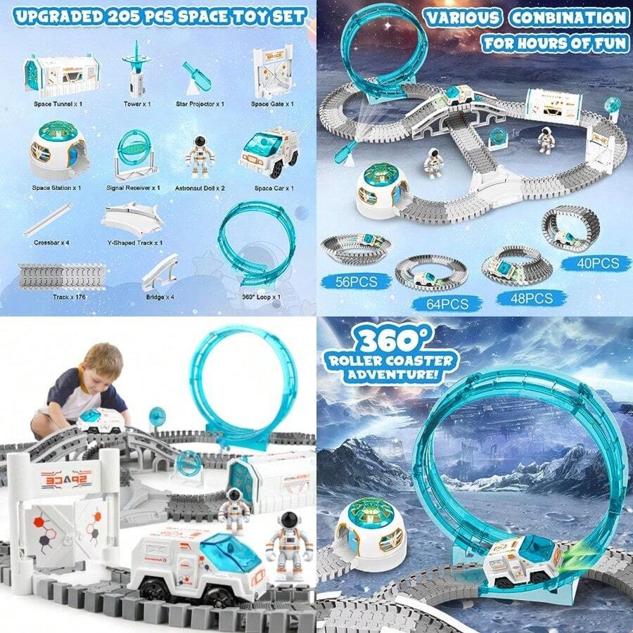 Pista de carreras de construccion juego de pistas de tren espacial 205 piezas juego de pistas flexibles para niños de 4 a 7 años con estacion de coche de astronauta para niños pequeños y niñas de 3 a 12 añosToque real, tren genial - Multicolor - Ver 1