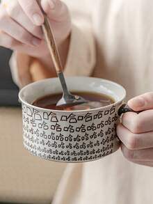 1 Set Ceramic 200ml Latte Art Coffee Cup With Saucer, High-Quality Cute Couple Mugs, Personalized Milk Tea Cup, Creative Office Cup With Spoon, Hanging Ear Cup With Plate, Chinese Tea Set