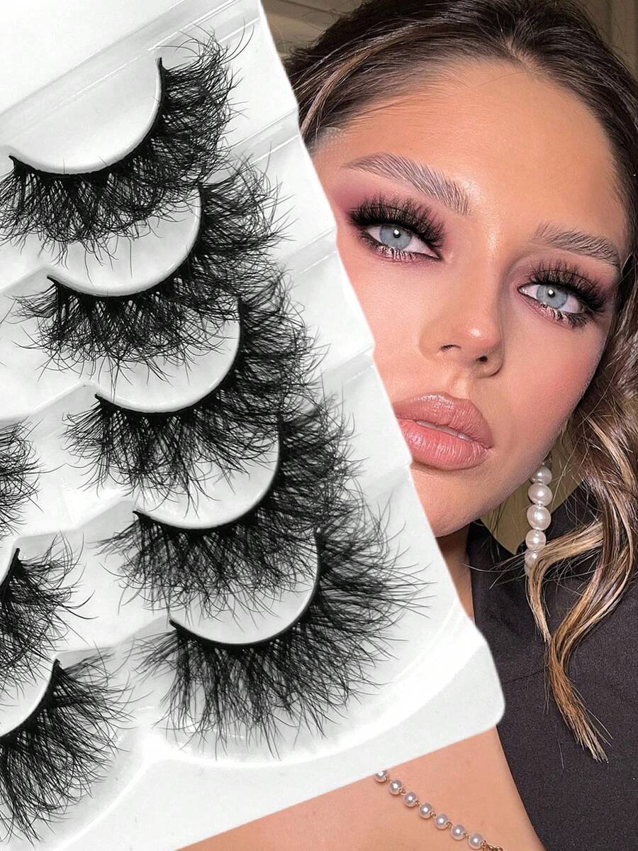 5 Pairs ENCHUW Fluffy Faux Mink Lashes, 3D Soft Thick Long False Eyelashes, Curled & Voluminous Lashes - Black - View 1