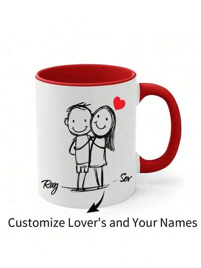 1 pieza Taza personalizada del Día de San Valentín - Nombre de pareja personalizable, taza de café personalizada, taza personalizada, taza única con nombre, taza de cerámica blanca, 11 onzas de cerámica, asa y interior brillantes, diseñada con belleza, regalo clásico de pareja, fácil de limpiar, elegante, personalizada de alta calidad, única, regalo ideal para ella, novio, novia, papá, mamá, familia, amigos, estudiantes, trabajadores de oficina, escuela, hogar