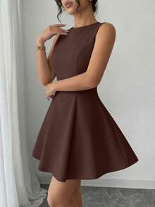 Women's Summer Dresses Elegant Sleeveless Boat Neck A Line  Formal Cocktail Party Wedding Guest Graduation Vacation Mini Brown Dress Club Outfits For Women - 棕色 - 查看 5
