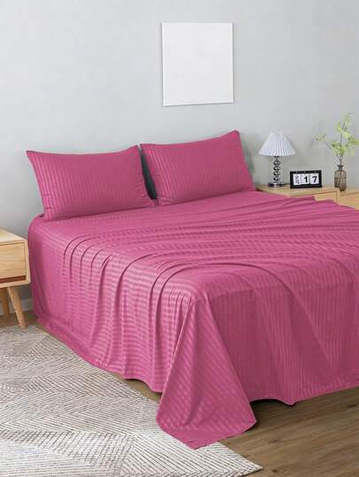 Juego De Sábanas 4 Piezas Para Cama Matrimonial Estilo Jacquard Rayada 3000 Hilos, No Se Destine Ni Se Encoge Fácilmente, Adecuado Para Dormitorio, Dormitorios Y Uso Doméstico (1 Forro, 1 Sábana/ 2 Fundas)