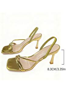 planare Giày sandal cao gót mũi nhọn màu vàng hồng, kiểu dáng thanh lịch tối giản dành cho nữ, chất liệu PU, thích hợp cho mùa hè. - Vàng - Xem 7